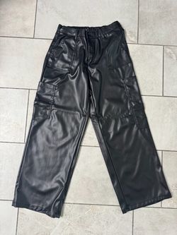 Black Faux Leather Cargo Pants