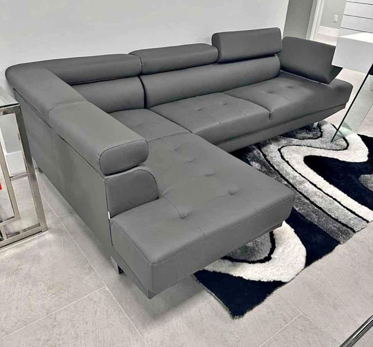 Brand New Grey Leather Sectional In Box- Shop Now Pay Later