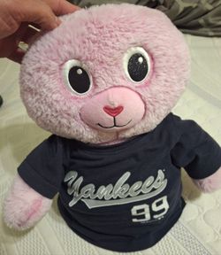 Pink teddy bear with blue NY Yankees shirt 18" Girls Boys Kids Aaron Judge MLB