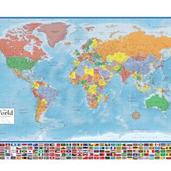 24x36 World Classic Elite Wall Map Laminated Flags of the World