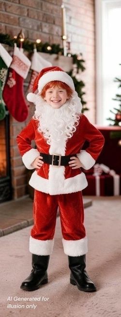 Kids Red Santa with White Trim - Classic Holiday Outfit, L