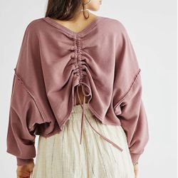 FREE PEOPLE Mauve Pink Summer Sparrow Ruched Back Oversized Drape Bae Pullover