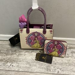 NWT Loungefly Belle Stained Glass Crossbody Bag And Wallet