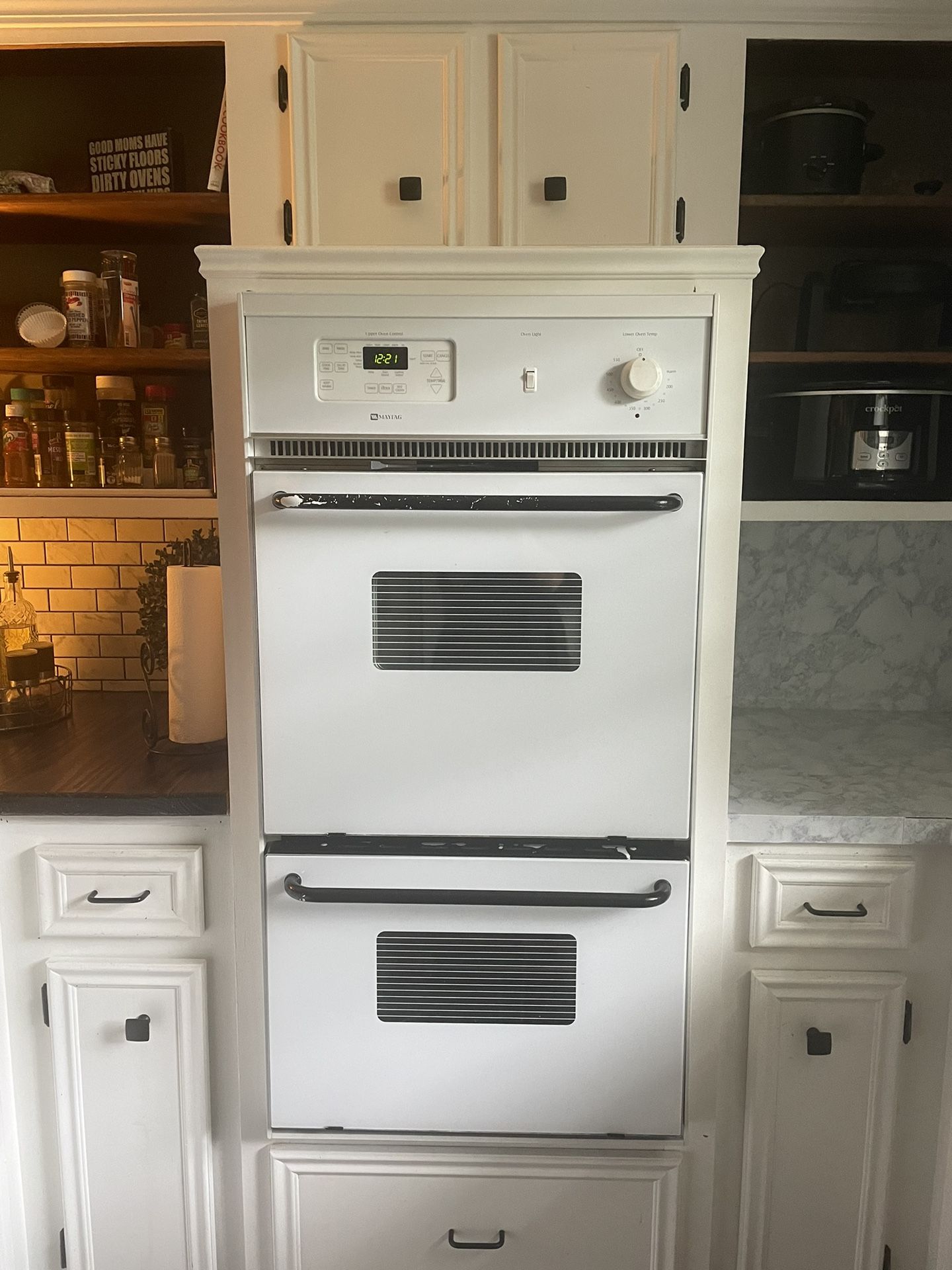 White Maytag Double Oven. 24”wide 25”depth 46”height