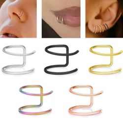 5Pcs Women's Fake Piercing Nose Ring Lip Ring Earrings Stainless Steel Non Piercing Nose Ring Body Jewelry