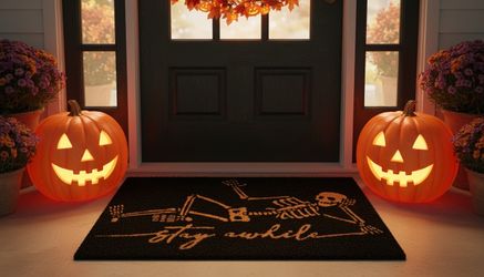 Stay awhile black & tan doormat