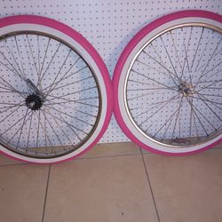 New 36 Spoke Wheels With Pink White Wall Tires