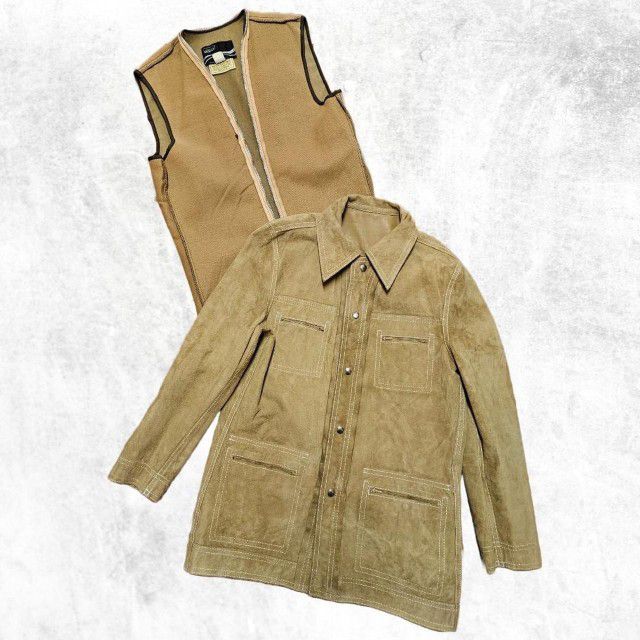 VTG Montgomery Ward Suede Leather Jacket Men Medium Reversible/Removable Lininig