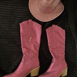 💖 Sparkly Cowgirl Boots + Hat — Size 7.5 (Fits 8) – $75! 🤠