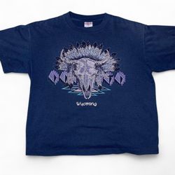 Wyoming Shirt Adult XXL Blue 100% Cotton Skull Graphic Unisex * #classic #streetwear #skull #2000s #longhorn  essentials hoodie true religion jeans ju