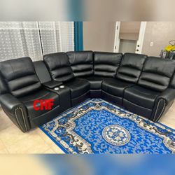 leather manual motion reclining sectional couch for livingroom