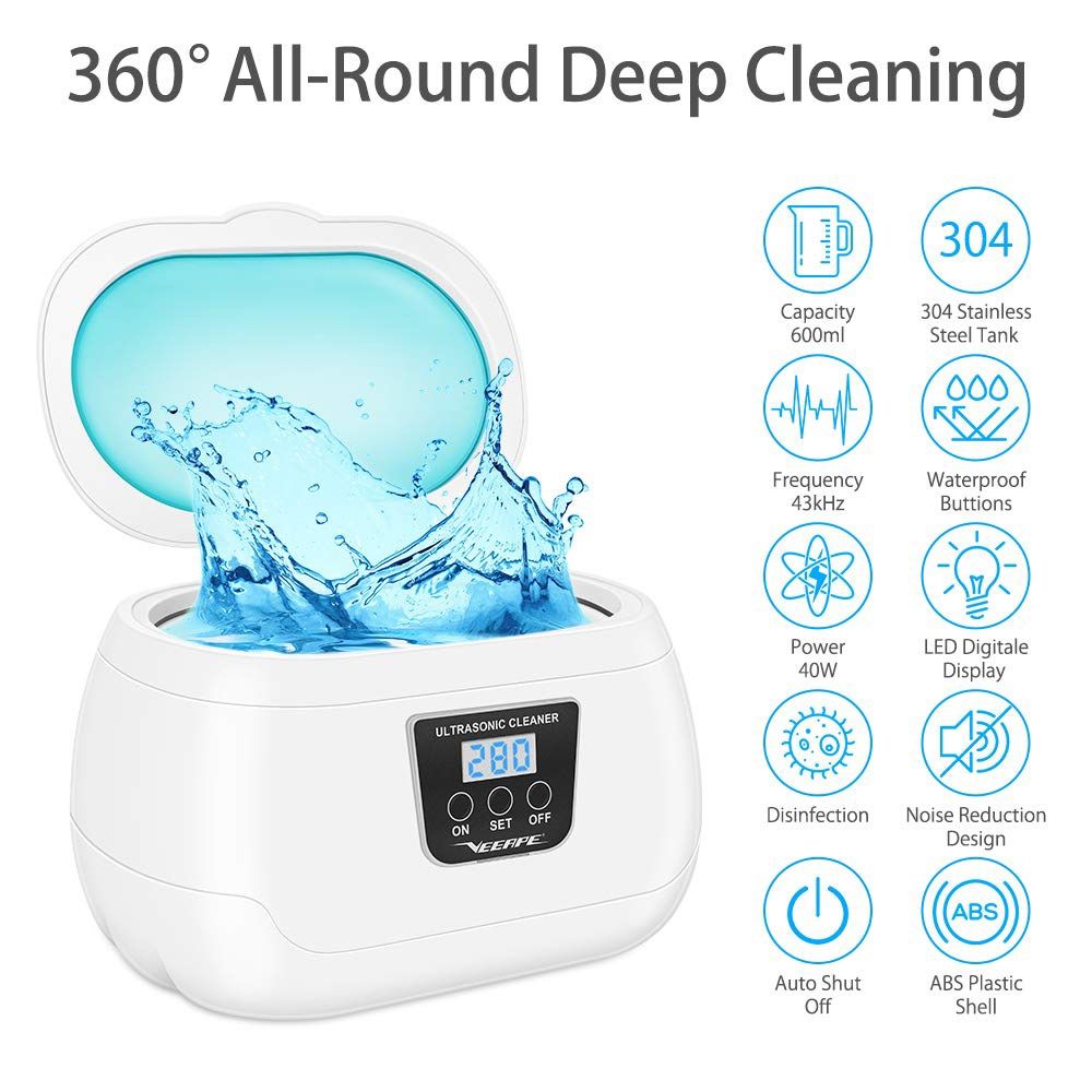 Ultrasonic Cleaner, Professional Ultrasonic Jewelry Cleaner, 20 OZ, 110V, 35W, Jewelry Cleaner Ultrasonic Cleaning Machine with Digital Timer for Eyeg