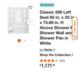 Classic 500 Left Seat 60 in. x 32 ir × 75.88 in. H Alcove Shower r Shower