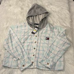 Tommy Hilfiger, women's shirt with hood, plaid cotton shirt