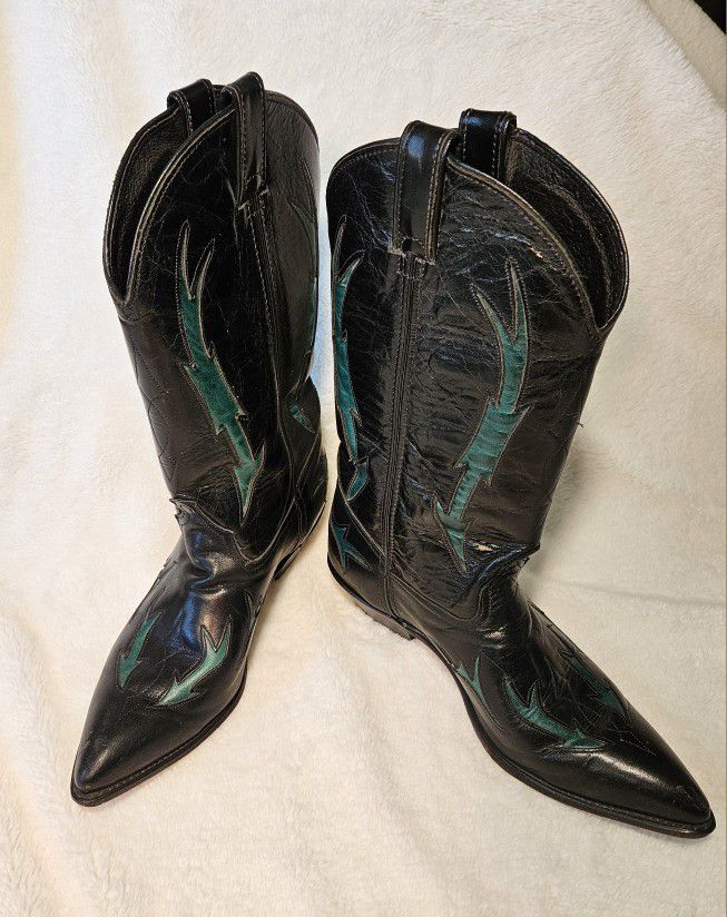 Cowboy Boots Size 10 Black And Green Vintage Code West 