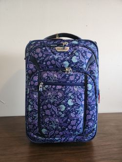 Floral Soft Shell Luggage Rear Wheel Expandable 21 3/4"×14"×9" Purple Blue Teal