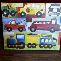 20x20 Childres Print On Canvas Buses And Cars