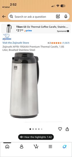 Zojirushi AFFB-19SAXA Premium Thermal Carafe, 1.85 Liter, Brushed Stainless Steel