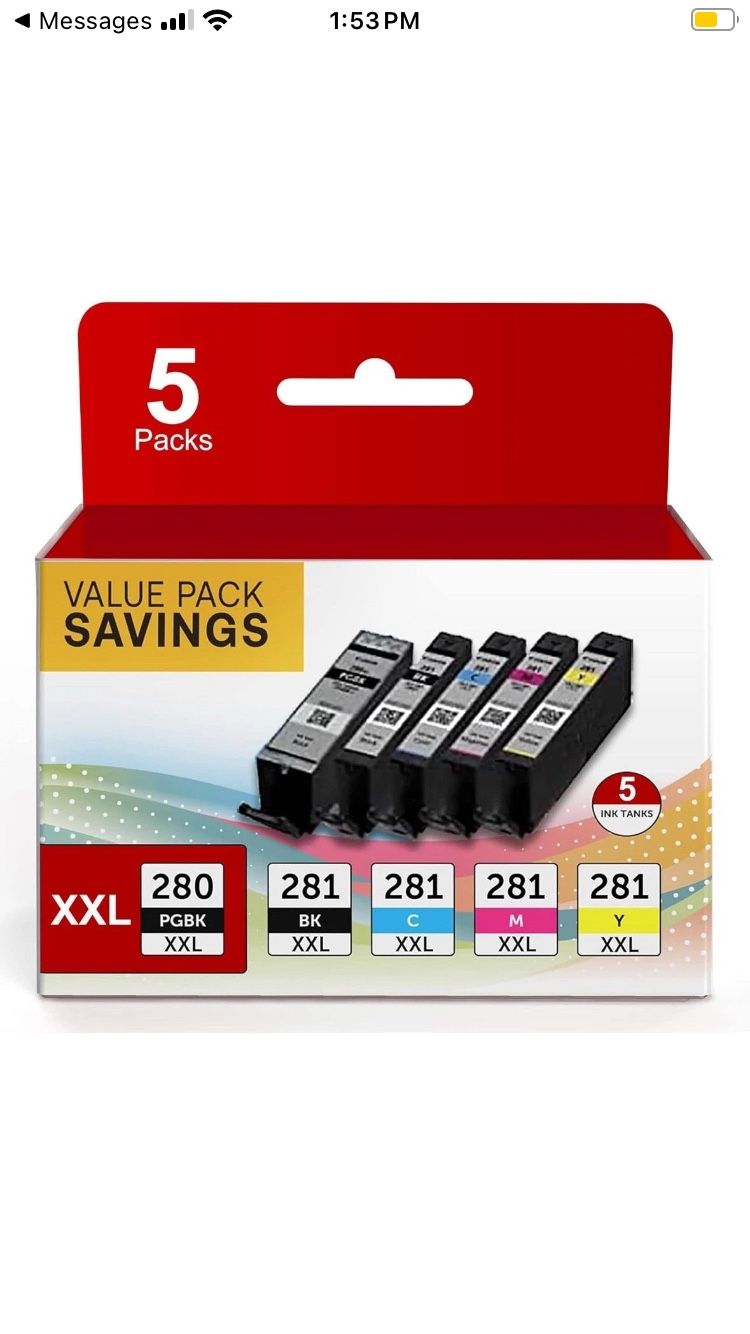 NEW! 5 Pack Ink Cartridges PGI-280XXL-281XXL 280 Ink For A Cannon Printer