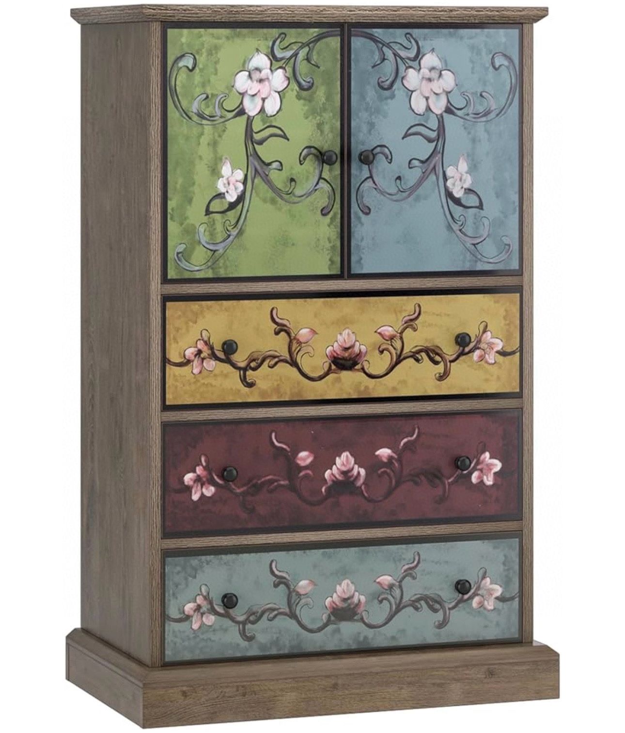 Wood Dresser Chest of Drawers, Tall Dresser Boho Dresser with Drawers and Doors, 16.1D x 23.6W 42.3H Inch Wood Dresser Accent Dresser for Ho