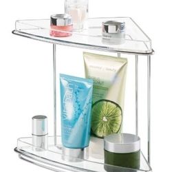 2 Metal& Plastic 2-Tier Freestanding Bathroom Corner Organizer Shelf