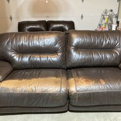 Free - Top Grain Leather Sofa With Manual Recliner