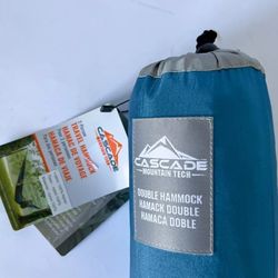 Cascade Mountain Tech Double Hammock Outdoor Blue & Grey Nylon Camping Portable