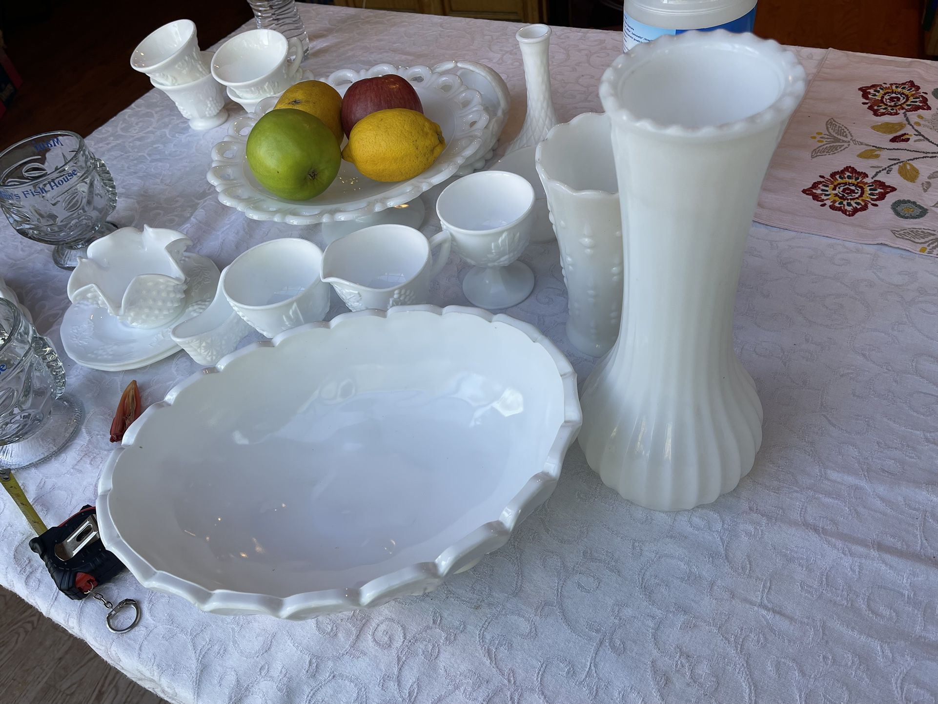 Vintage Large Milk Glass Fruit Bowl And Large Vase $25 Each 
