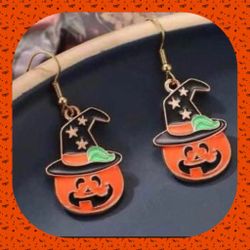 Cute Happy Smiley Silly Face Festive Pumpkin Enamel Earrings 🎃