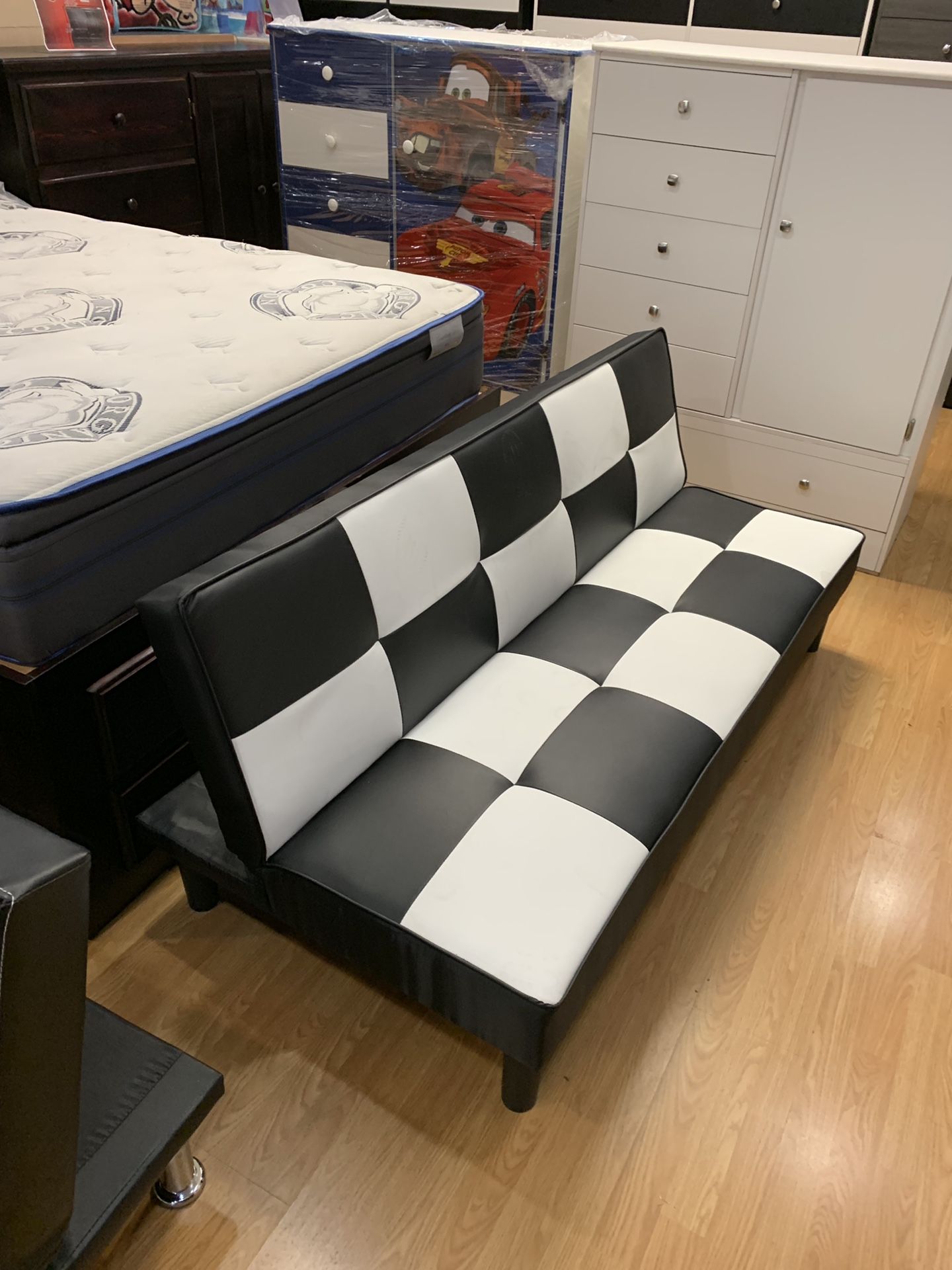 Black and white checkered brand new futon sofa