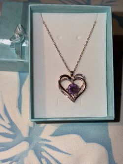 New In Box Amethyst/White Sapphire Pendant w/ Necklace