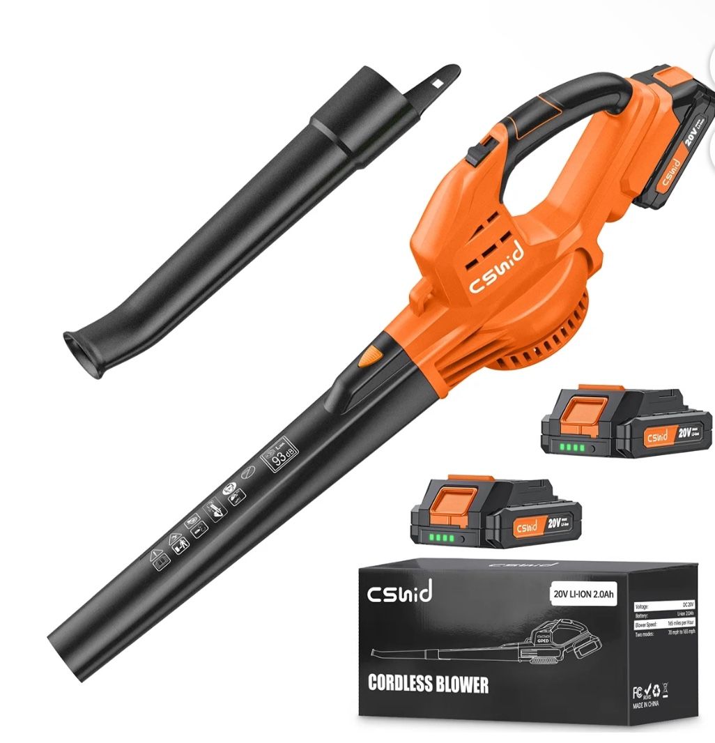 Cordless Leaf Blower, 20V Handheld Electric Leaf Blowers with 2 x Battery & Charger, 2 Speed Mode, 320CFM 165MPH, Lightweight Battery Powered Leaf Blo