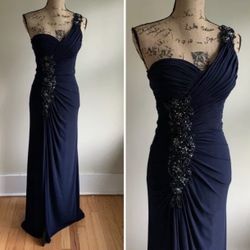 Xscape blue one shoulder dress size 4