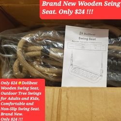 $24☀️Wooden Swing Seat, Outdoor Tree Swings for Adults and Kids, Comfortable and Non-Slip Swing Seat.