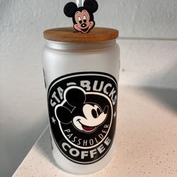 Mickey. Frosted Glass Cup 16 0z 
