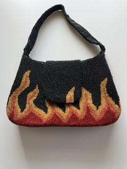 Eye-Catching Vintage Whiz-Bang Flame Fully Beaded Purse