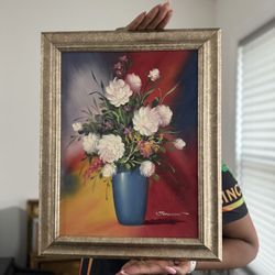Original Johnson Oil Painting - Flowers On Canvas