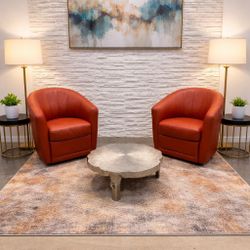 Natuzzi Italian Leather Swivel Accent Chairs Set (2)