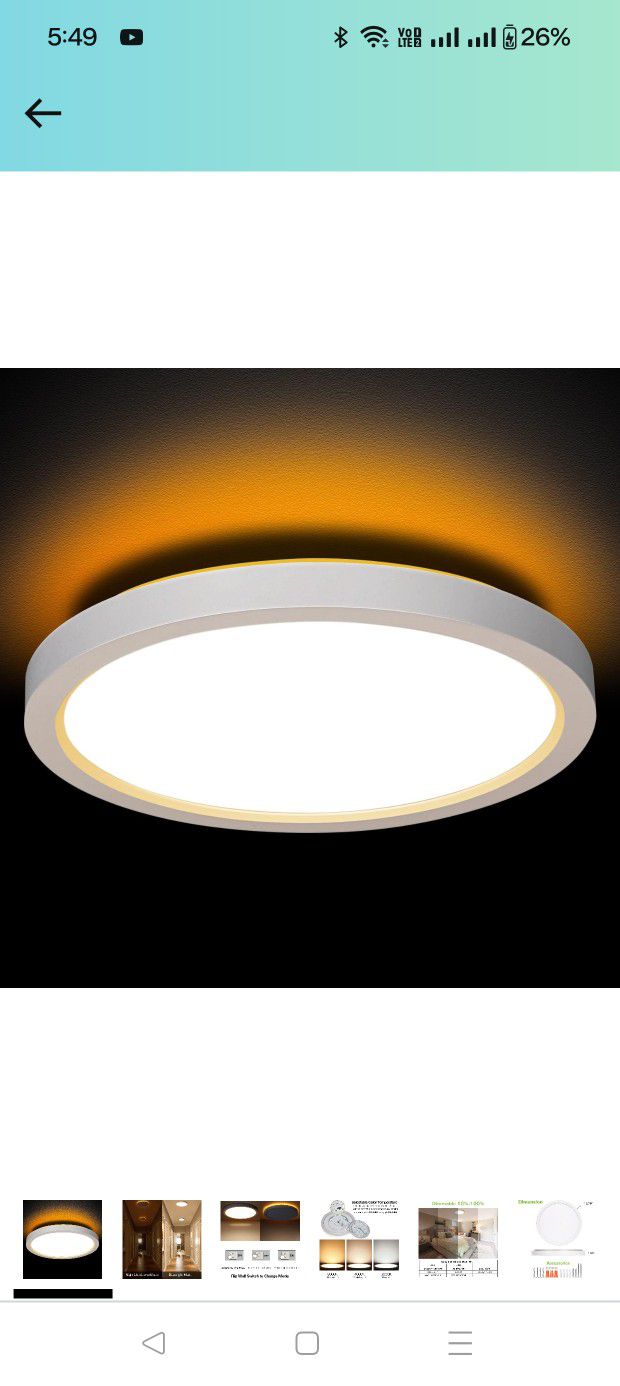 13 Inch LED Flush Mount Ceiling Light with Night Light, 24W, 2400lm, 3000K/4000K/5000K Selectable, Round Flat Panel Light, Dimmable Fixture for Dining
