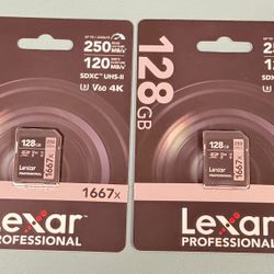 LEXAR PROFESSIONAL 1667X 128GB SDXC UHS-II V60 U3 SD CARD
