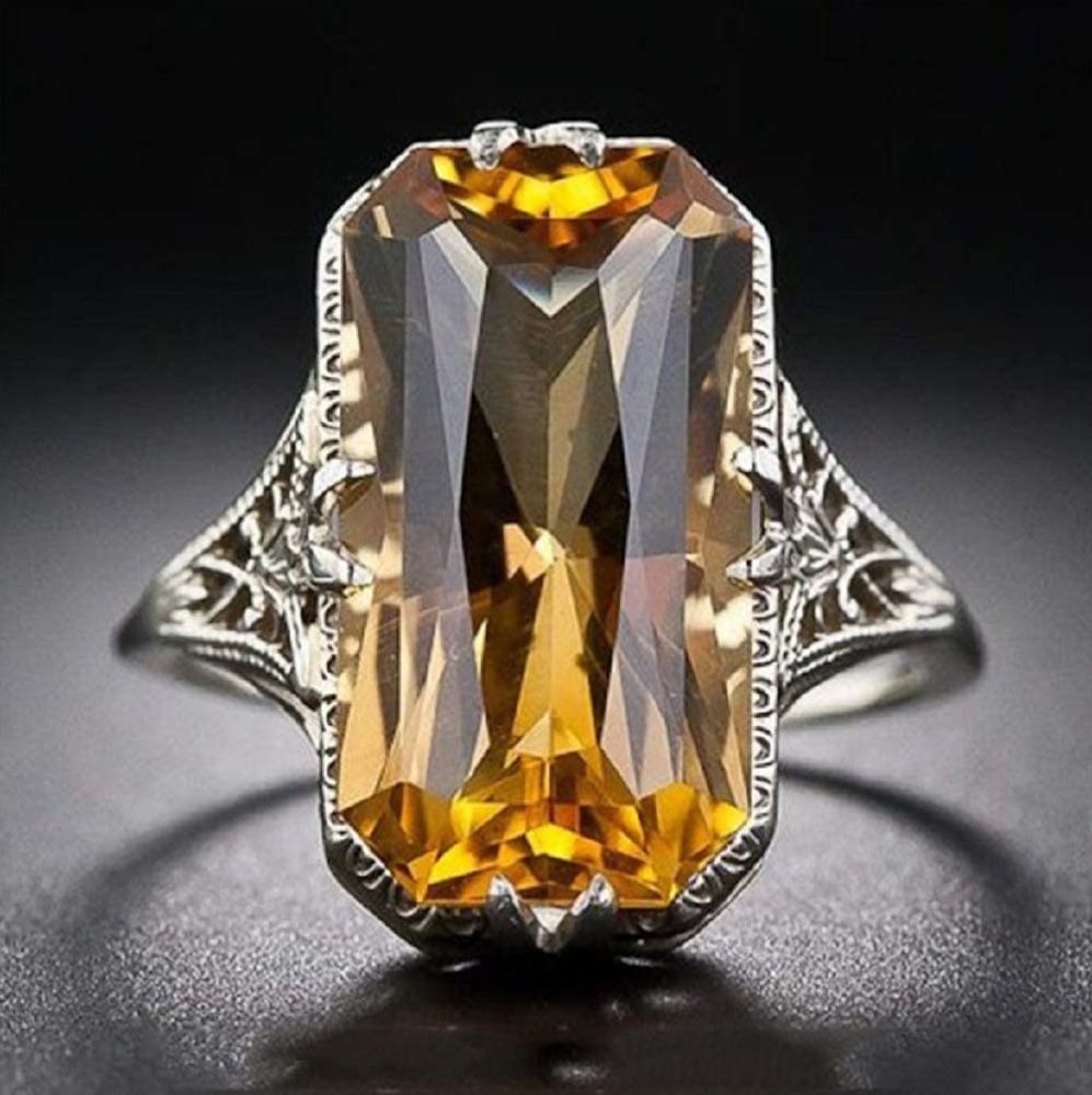 Vintage Style Created Citrine Filigree Ring Stamped 925. Size 9 or 10  *See My Other 800  Items*