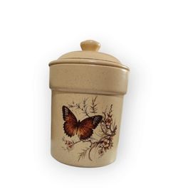 Butterfly Cookie Jar Yellow Speckled 7" 1970s Treasure Craft