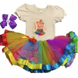 Peppa Fairy Birthday Party Tutu Dress Rainbow 1st Birthday with peppa fairy headband sizes 1T-2T-3T-4T-5T-6T-7T
