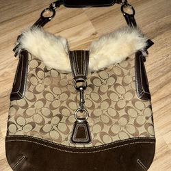 Signature Coach Brown Faux Trim Purse 
