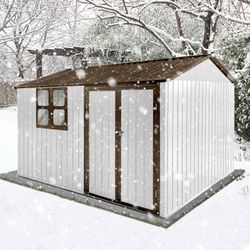 Metal garden sheds 10ftx8ft outdoor storage sheds white+coffee with window