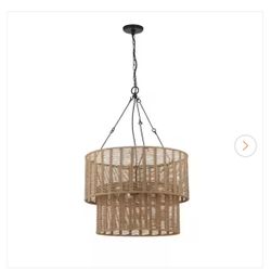 Luminosa 3-Light Black Finish Hanging Natural Weave Shade