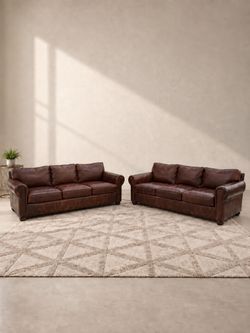Restoration Hardware Lancaster Leather Sofas – Pair