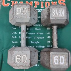 PAIR  OF  60  LB.  STEEL  HEX  DUMBBELLS 