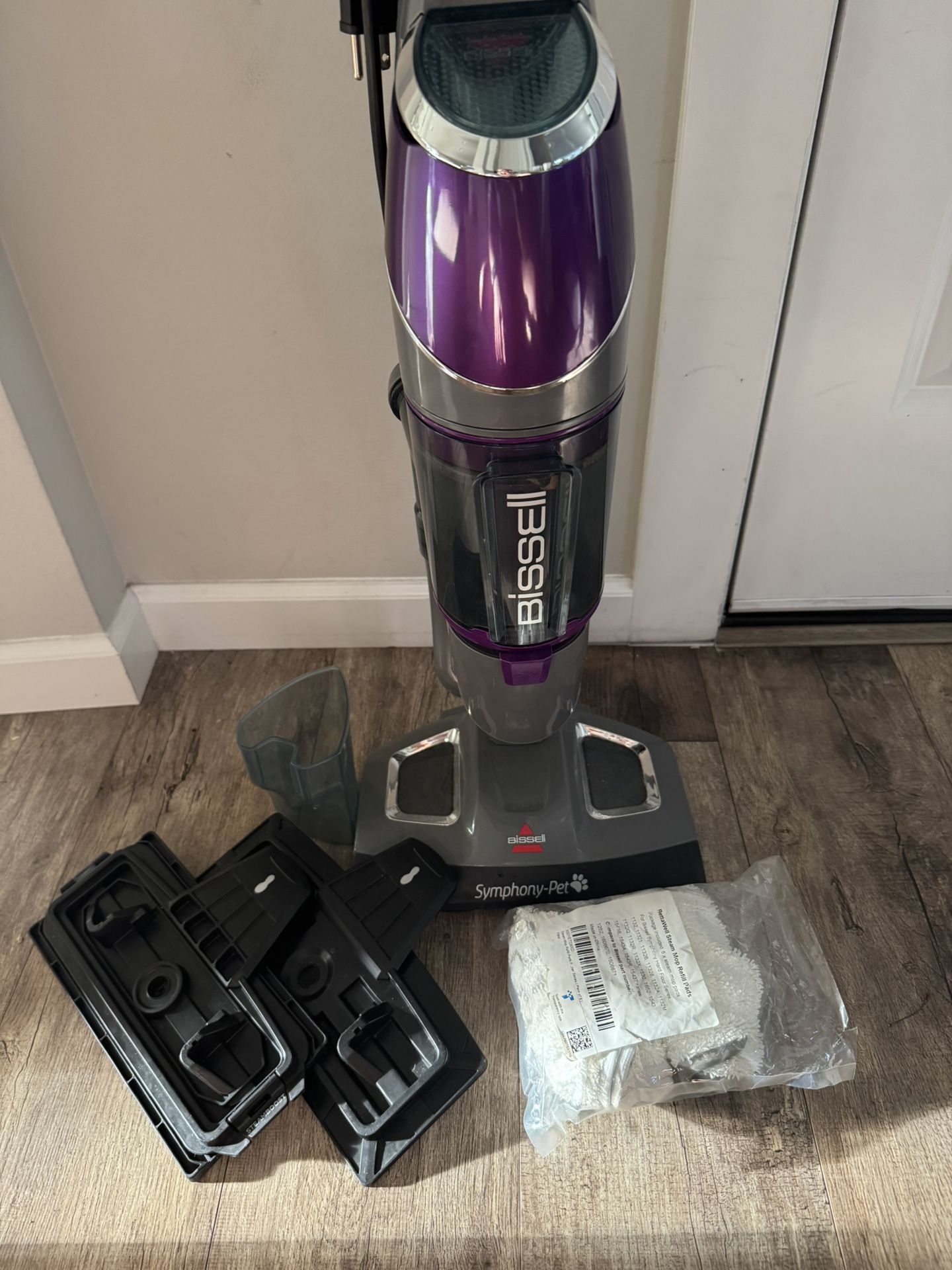 Bissell Symphony Pet Steam Mop and Steam Vacuum Cleaner for Hardwood and Tile Floors, with Microfiber Mop Pads, 1543A,Purple