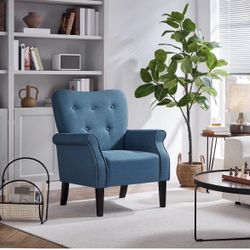 Modern Armchair, Mid Century Accent Chair with Sturdy Wood Legs and High Back for Small Space, Upholstered Fabric Sofa Club Chair for Living Room/Bedr
